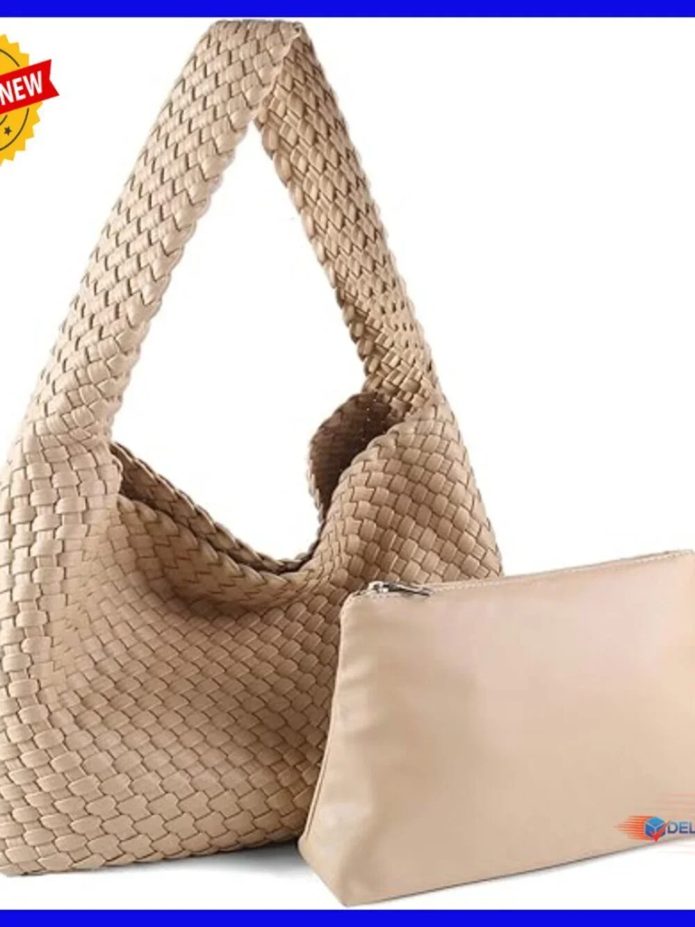 Large Vegan Leather Woven Hobo Tote Bag with Clutch and Wide Shoulder Strap